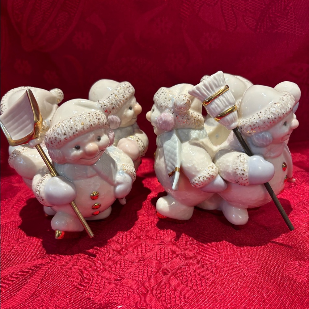 Lenox White and Gold Snowman candle holders Holiday Figurines